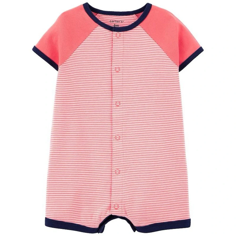 3/$10 🛒🛍️ Carter's Baby Boy Carter's Shark Snap-Up Romper Coral & White Size 6 M